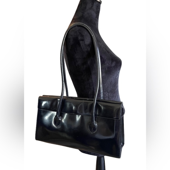 ❌SOLD ❌Vintage Furla Black Patent Leather Shoulder Bag 3 Compartments - Picture 16 of 17